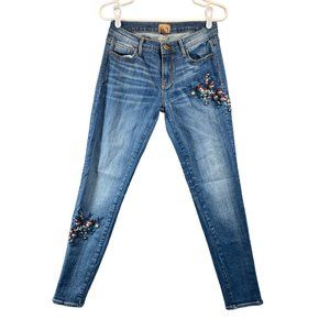 Driftwood Womens Size 25 "Beau" Floral Embroidered Med Wash Skinny Denim Jeans
